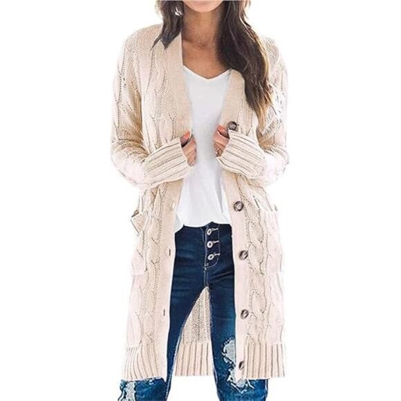 Women's Fall/Winter Long Sleeve Cable Knit Cardigan - Chunky Open Front - Picture 2 of 7